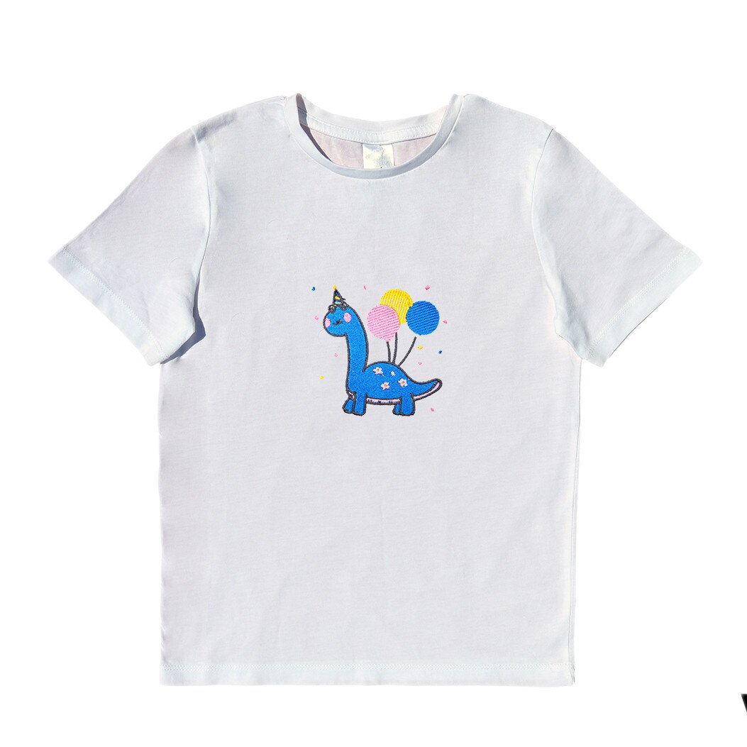 Tricou copii, LWS, bumbac organic, brodat, model dinozaur sarbatorit, Alb