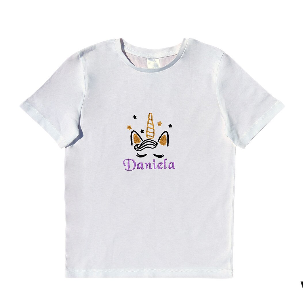 Tricou copii, LWS, bumbac organic, brodat, model unicorn Daniela, Alb