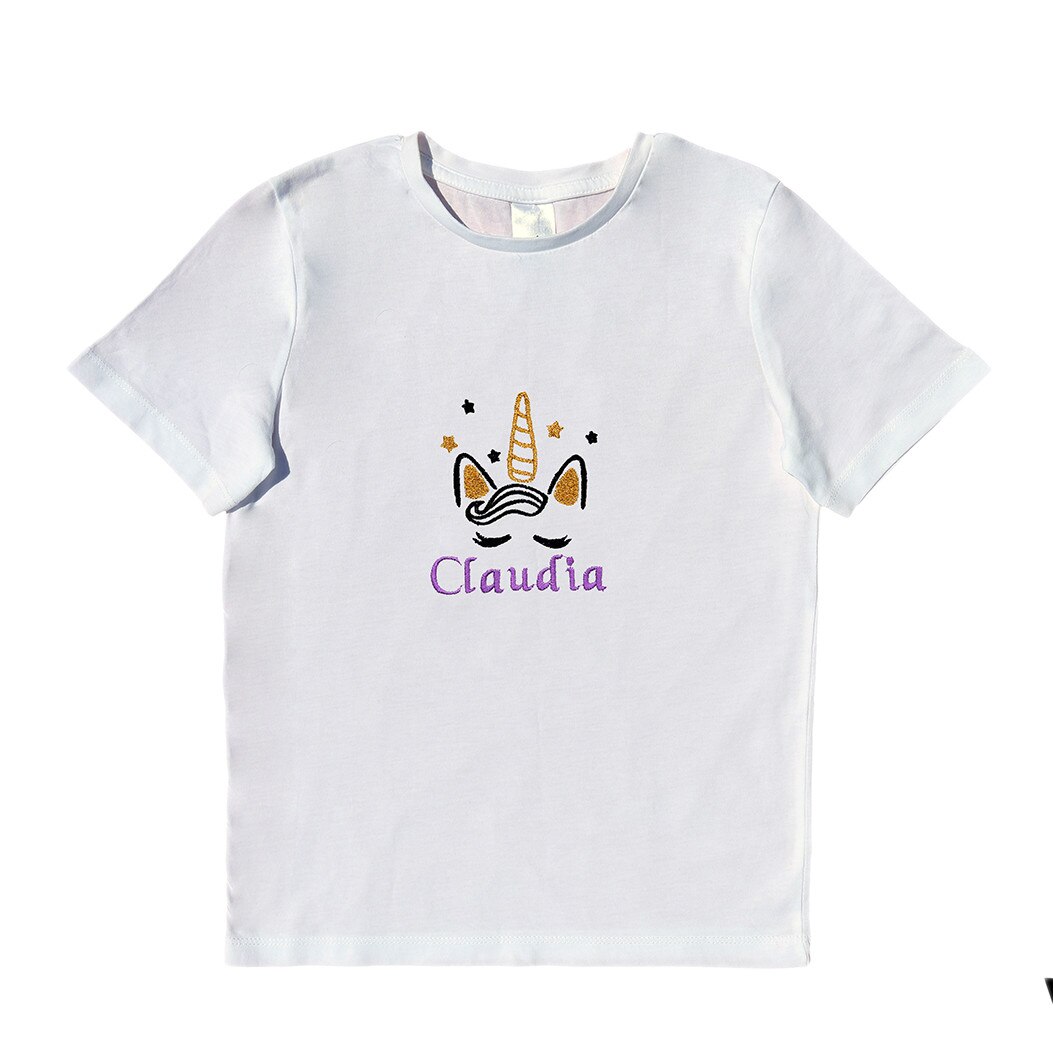 Tricou copii, LWS, bumbac organic, brodat, model unicorn Claudia, Alb