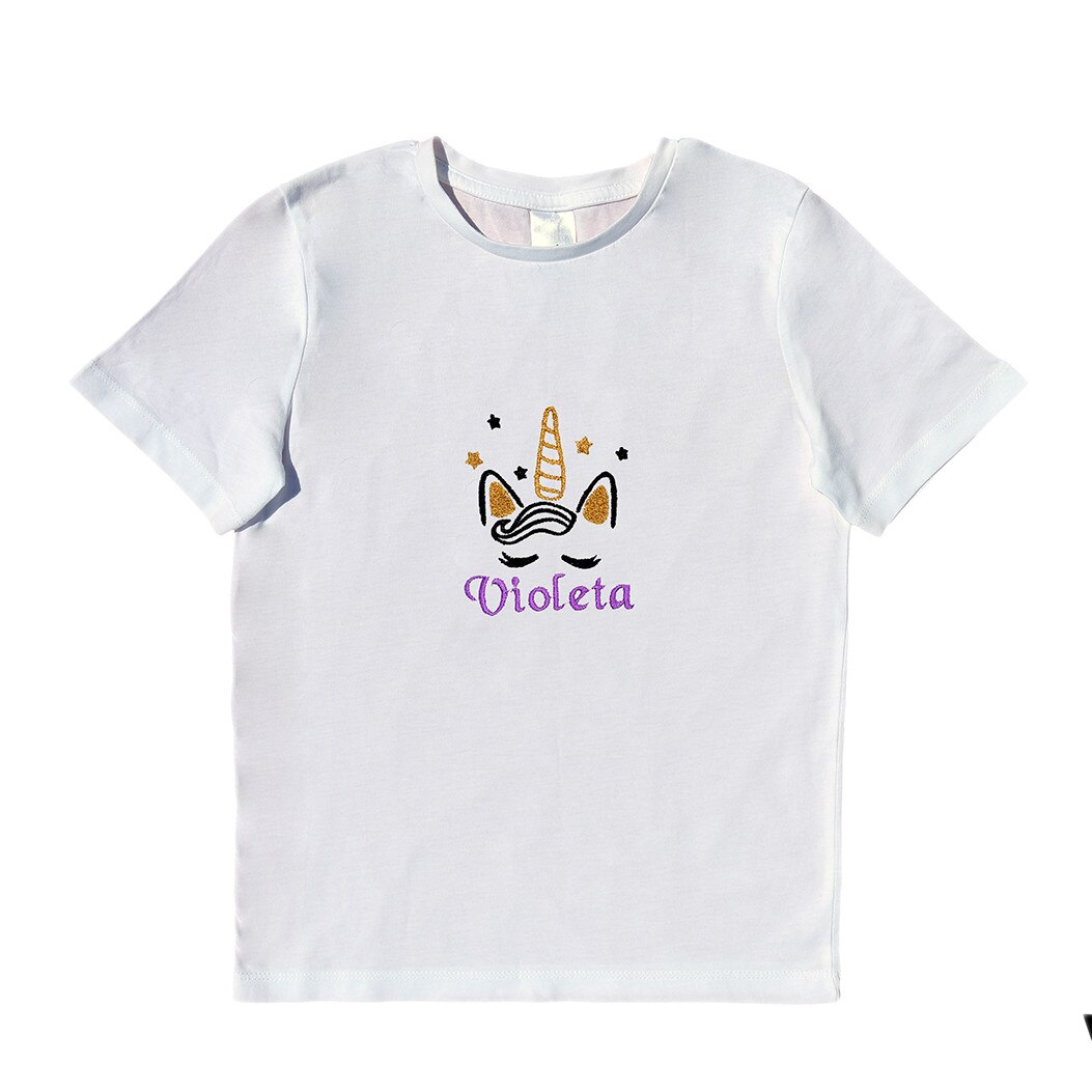 Tricou copii, LWS, bumbac organic, brodat, model unicorn Violeta, Alb