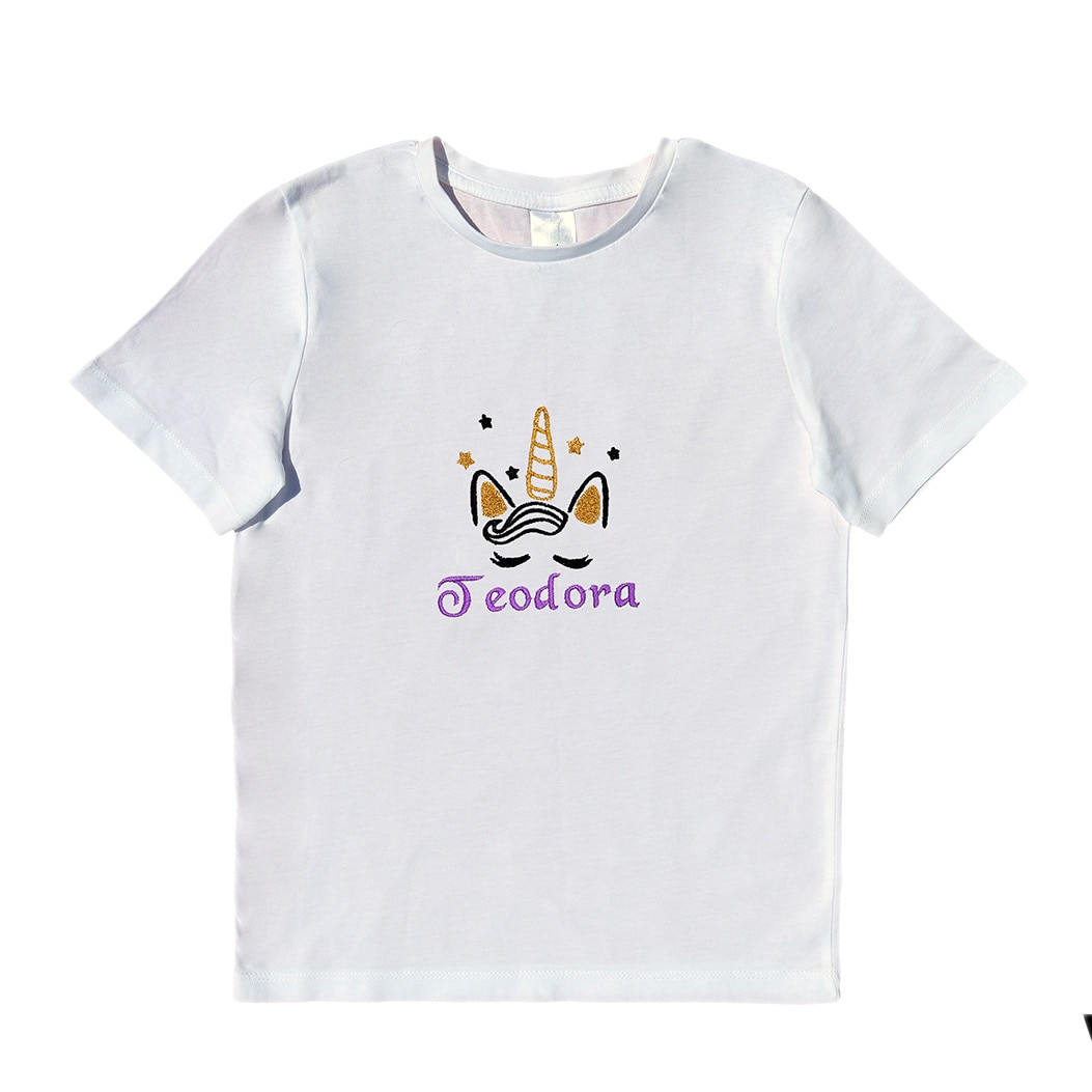 Tricou copii, LWS, bumbac organic, brodat, model unicorn Teodora, Alb