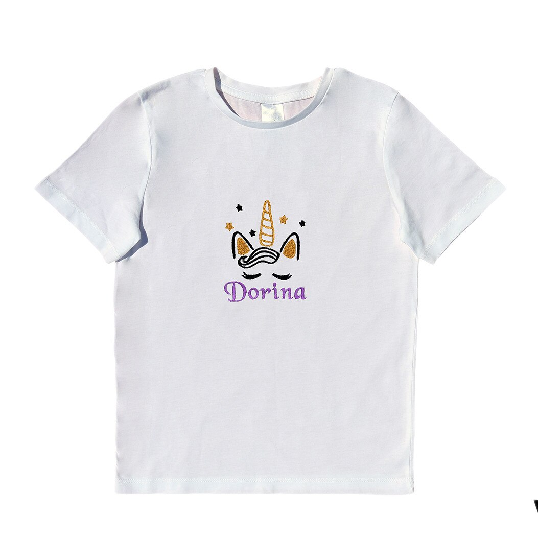 Tricou copii, LWS, bumbac organic, brodat, model unicorn Dorina, Alb