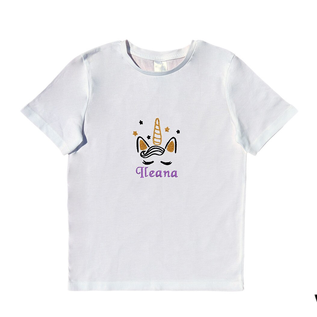 Tricou copii, LWS, bumbac organic, brodat, model unicorn Ileana, Alb