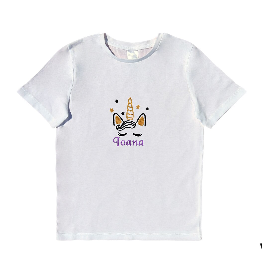 Tricou copii, LWS, bumbac organic, brodat, model unicorn Ioana, Alb