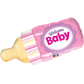 Balon Folie Welcome Baby Fetita 99 cm, Qualatex, 1 buc Balon Folie Welcome Baby Fetita 99 cm, Qualatex, 1 buc