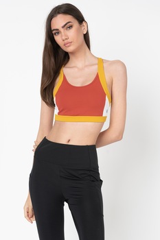 Asics, Bustiera cu model colorblock pentru fitness, Maro scortisoara/Ocru/Alb optic Asics, Bustiera cu model colorblock pentru fitness, Maro scortisoara/Ocru/Alb optic