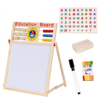 Set Tabla Multifunctionala Dubla AKU Magnetica cu 2 fete Scris Desenat 26 Litere si 21 Cifre magnetice + Numaratoare + Ceas jucarie si Cuburi educationale + Set Creta Colorata Marker Buret, din Lemn ecologic Drawing Board pentru copii, AK8088 Set Tabla Multifunctionala Dubla AKU Magnetica cu 2 fete Scris Desenat 26 Litere si 21 Cifre magnetice + Numaratoare + Ceas jucarie si Cuburi educationale + Set Creta Colorata Marker Buret, din Lemn ecologic Drawing Board pentru copii, AK8088