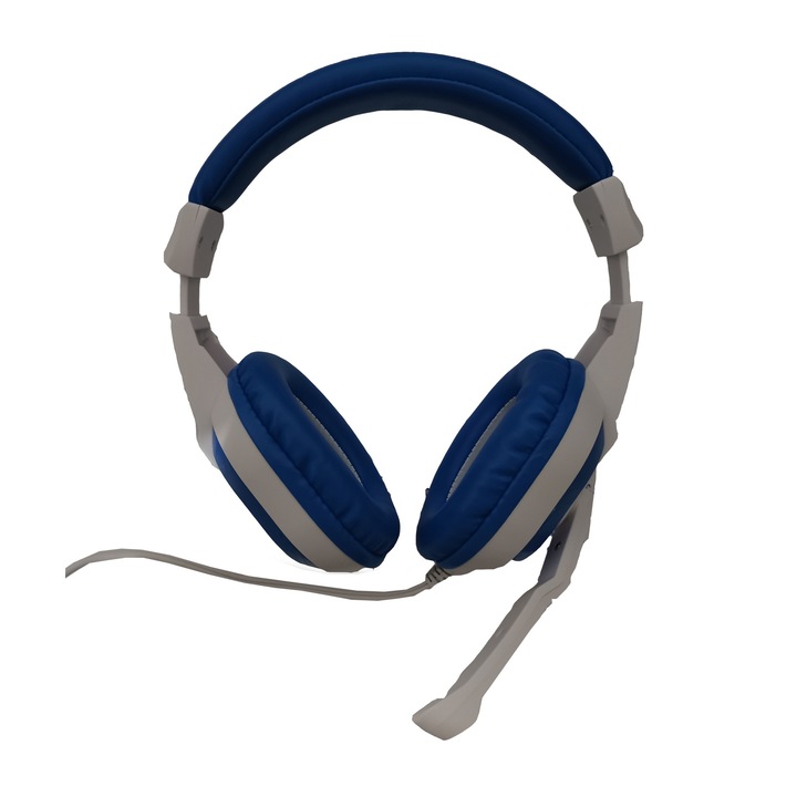 Casti cu fir elSales ELS-782 cu microfon, reglabile , Dynamic Sound , Pure Bass , alb/albastru