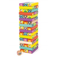 Joc Turnul instabil din lemn Jenga cu animale, 51 piese