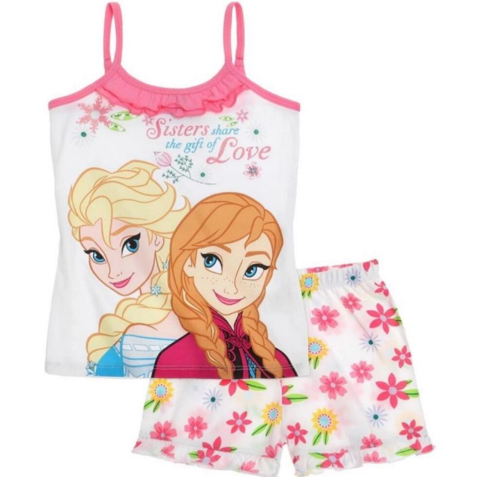 Pijama Frozen, pantaloni scurti, Alb