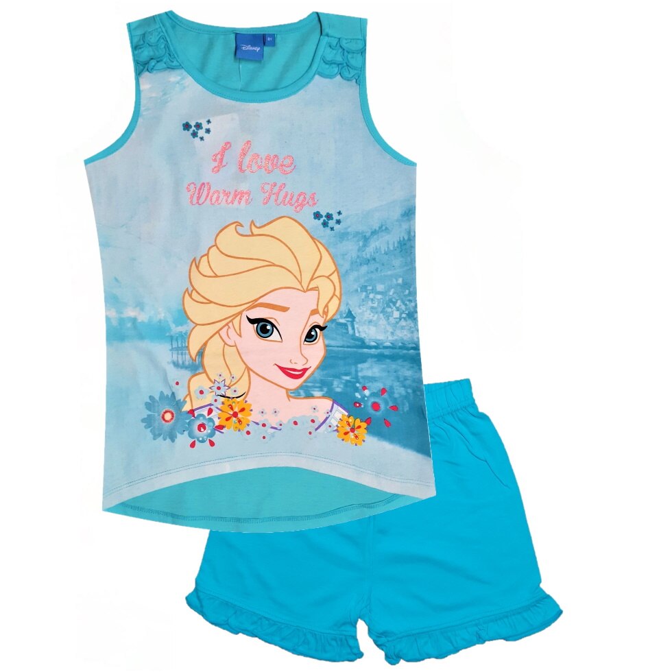 Pijama Frozen, pantaloni scurti, Turcoaz