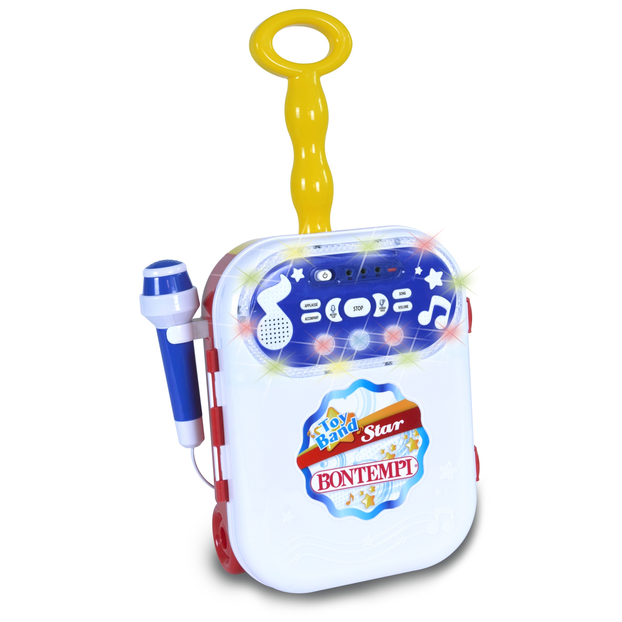 Valiza pe roti cu difuzor si Microfon cu efecte luminoase Bontempi