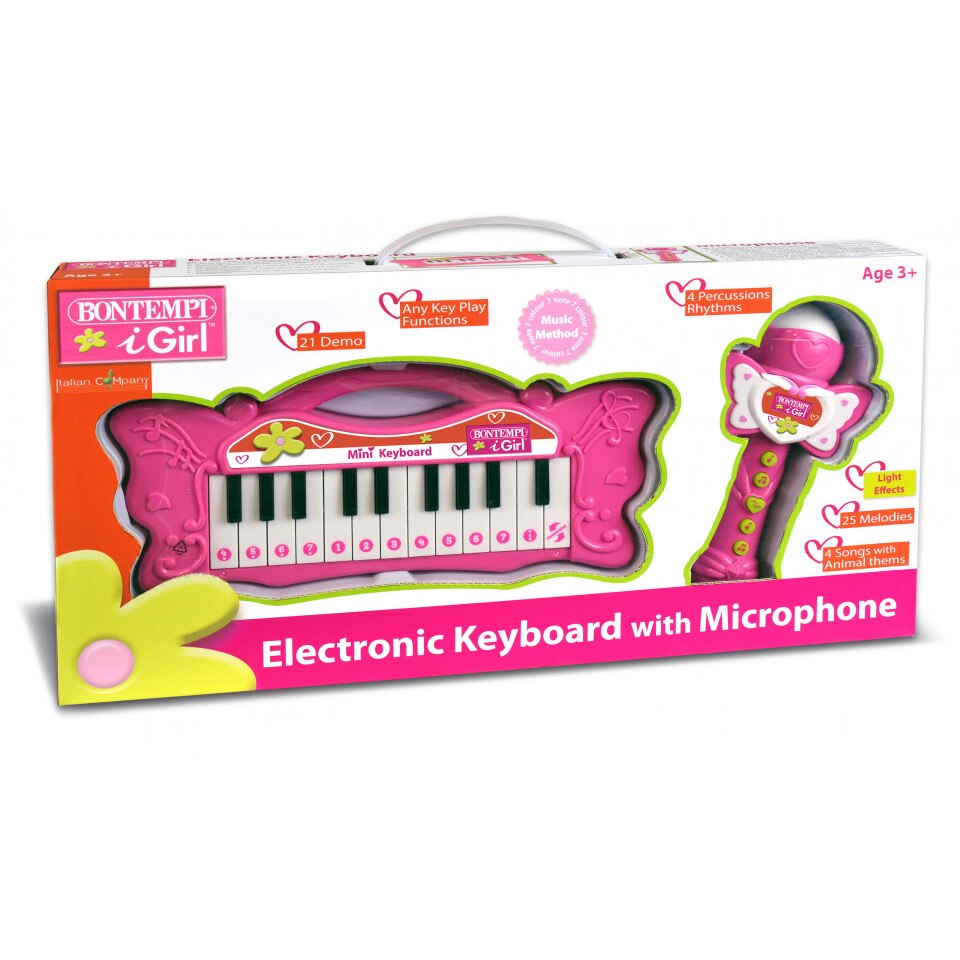 Miniorga Roz Electronica Bontempi cu microfon Karaoke si 22 de clape