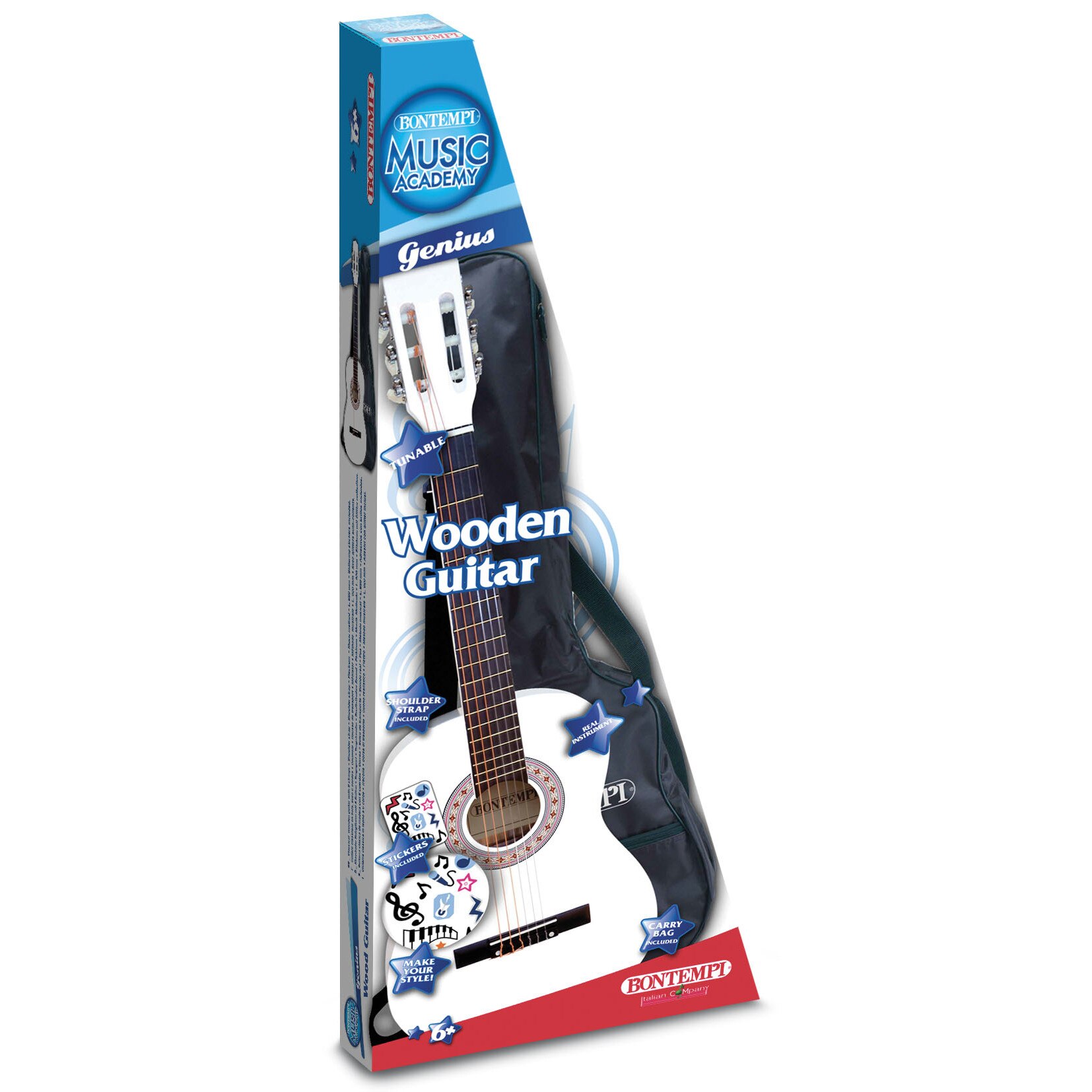 Chitara 92 cm lemn alb clasica din lemn cu 6 corzi metalice