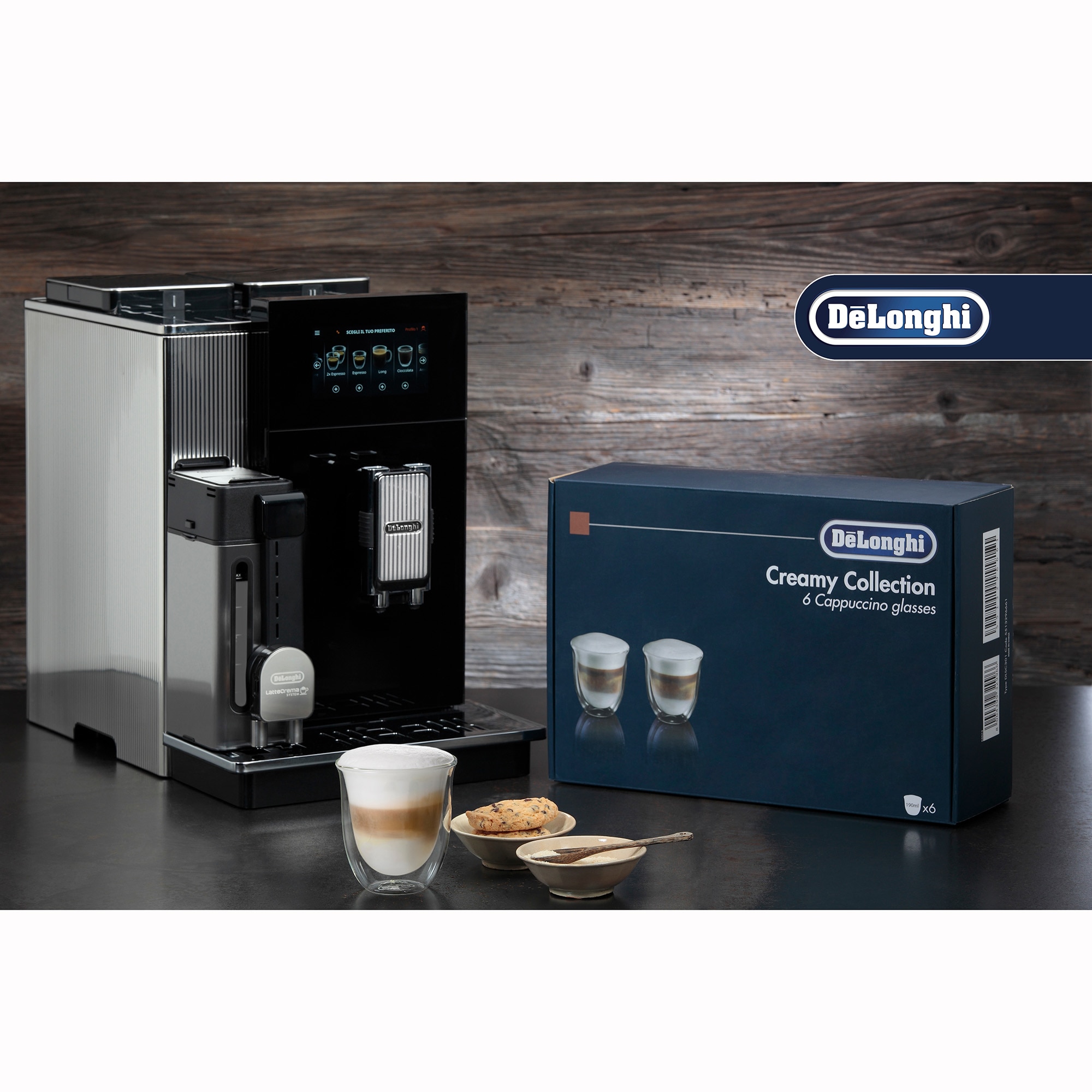 DeLonghi Creamy Set 6x Cups Cappuccino Coffee 270ml Glass Thermal Double  Wall
