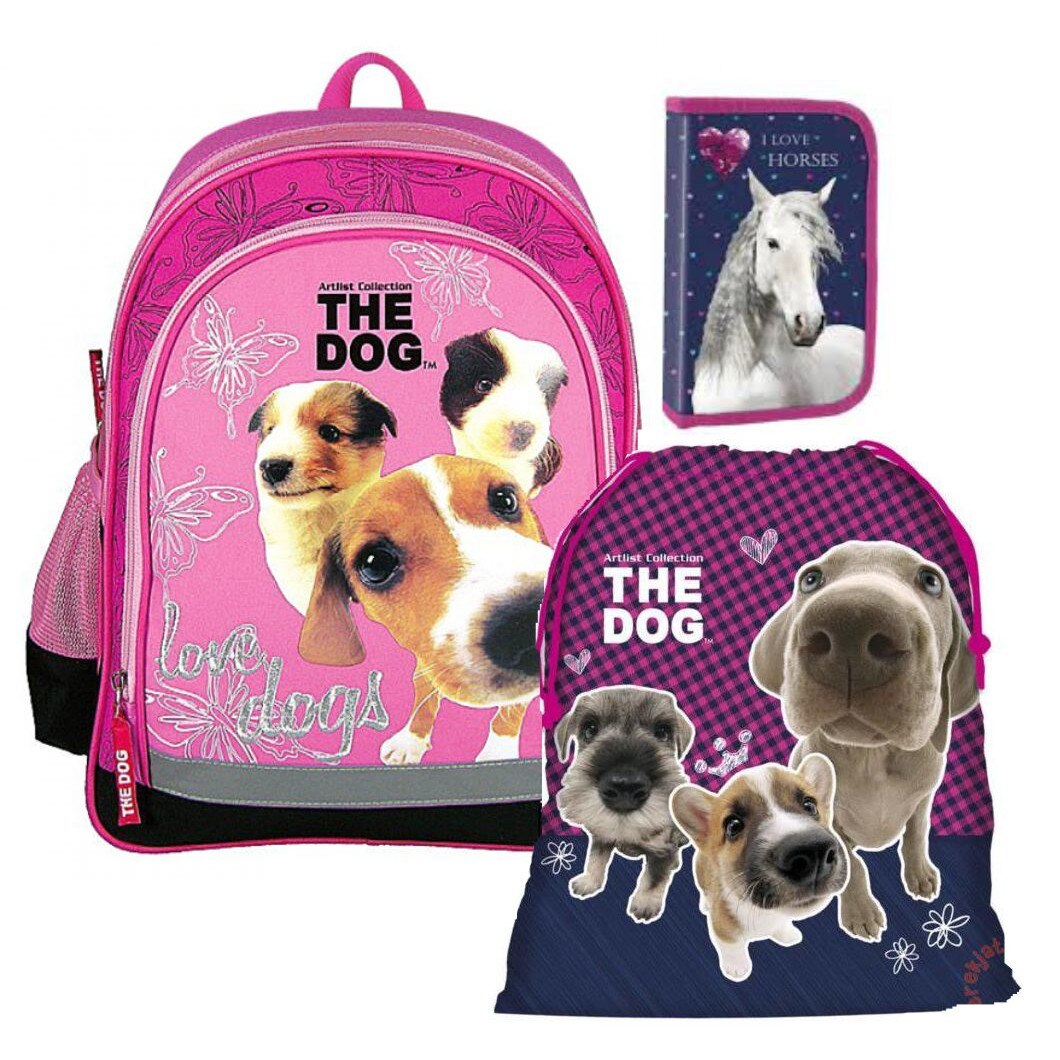 Set scoala The Dog - Ghiozdan scoala , penar echipat , sac incaltaminte 20 caiete herlitz A5 48 File