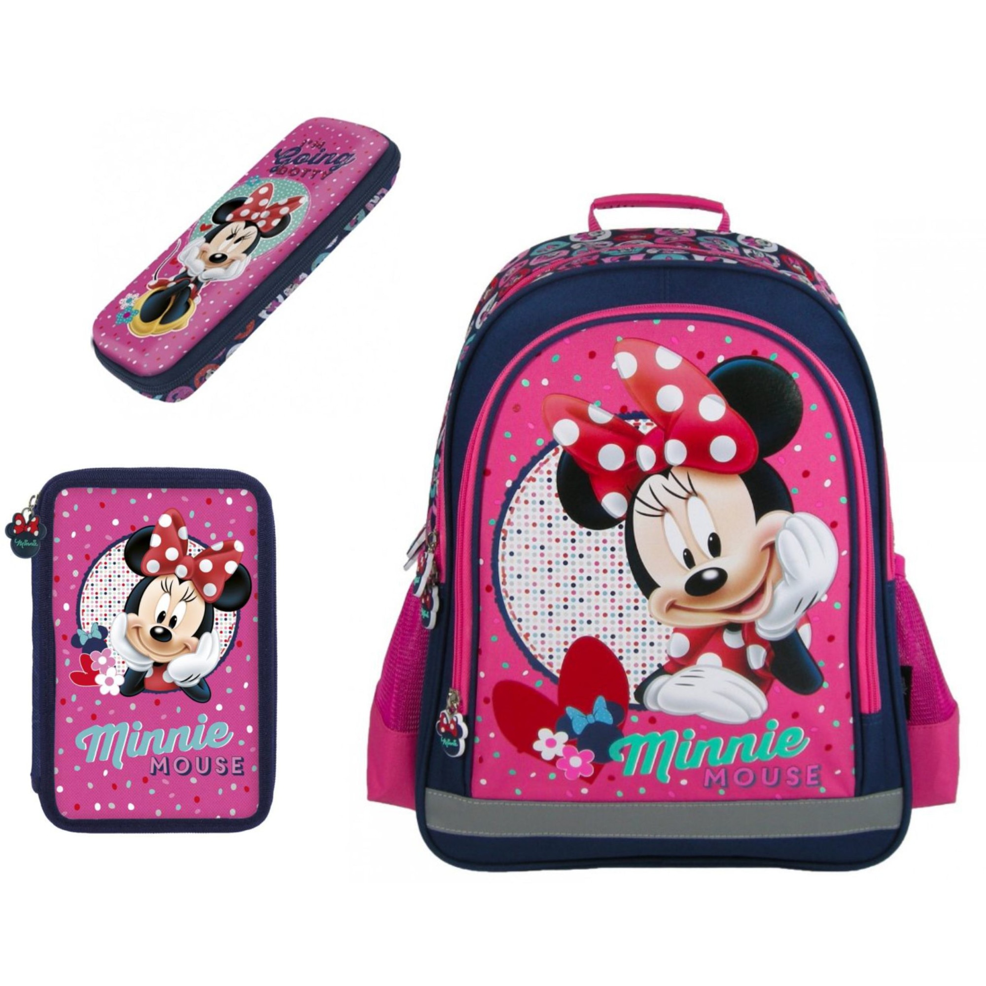 Set scoala Minnie - Ghiozdan scoala , penar neechipat , penar etui , 20 caiete herlitz A5 48 File