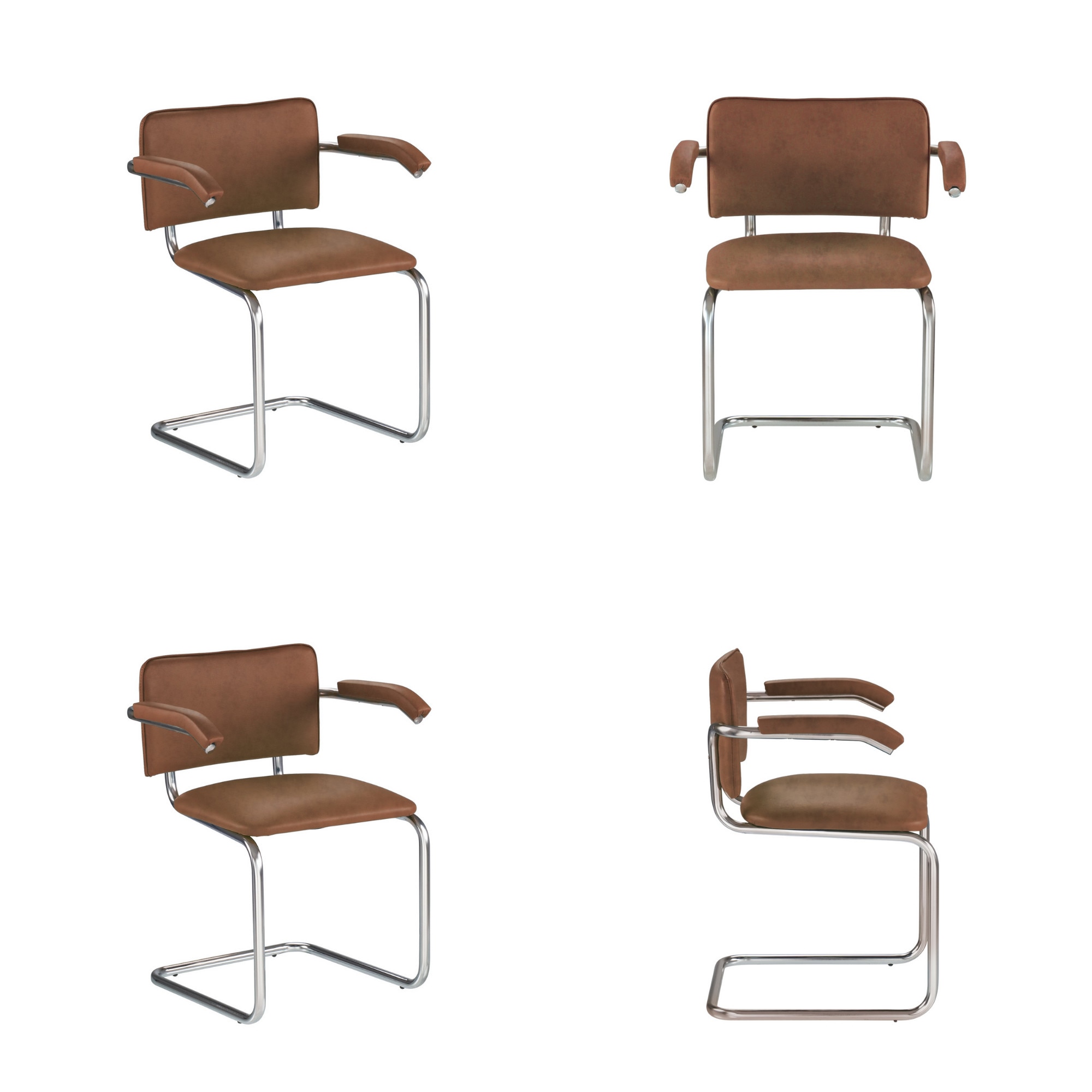 Set 4 scaune vizitator SYLWIA Arm, piele ecologica, Aramiu