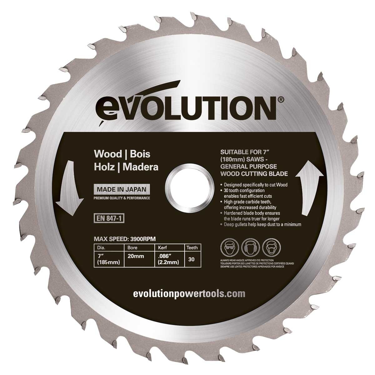 Panza circular Lemn 185mm Evolution Evo Steel Prindere 20mm Grosime disc 1.5mm 18 Dinti 5800 Rotatii pe minut