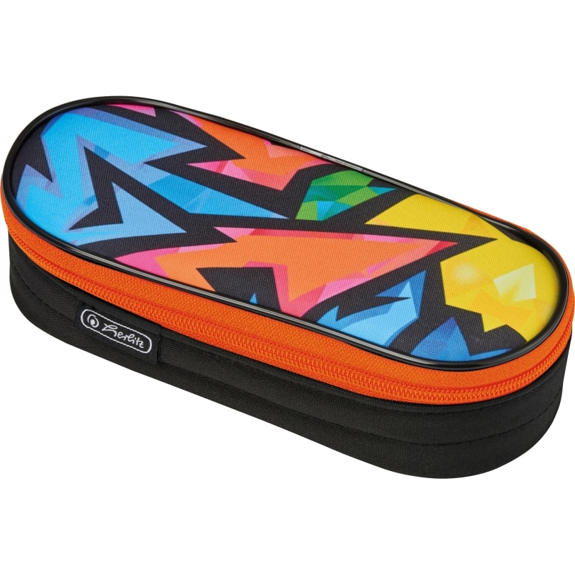 Necessaire Herlitz, oval, dimensiune 21,5 x 9 x 6 cm, motiv neon art
