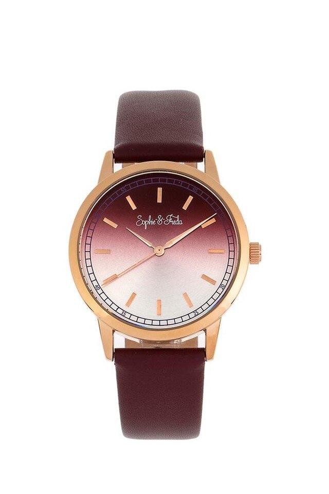 Ceas Dama Sophie and Freda, curea din Piele naturala, cadran in Ombre, Visiniu-Auriu