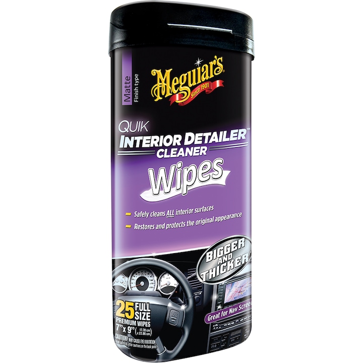 Мокри кърпички за почистване на интериора на автомобила Meguiars Quik Interior Detailer Wipes, 25 броя, 18x23 см