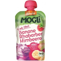 Piure BIO de banane, rubarba si zmeura Mogli, 100g