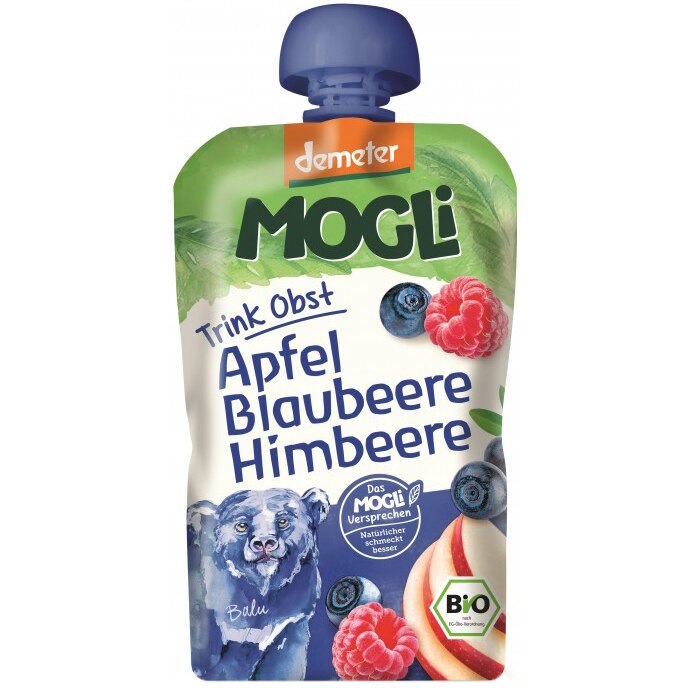 Piure BIO de mere, afine si zmeura Mogli, 100g