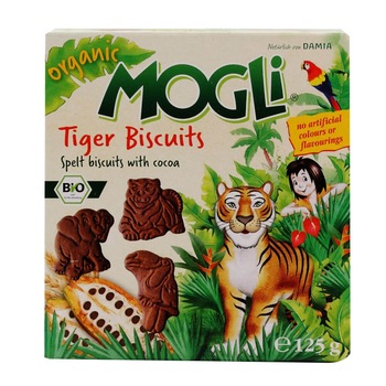Biscuiti BIO tigru cu cacao Mogli, 125g Biscuiti BIO tigru cu cacao Mogli, 125g