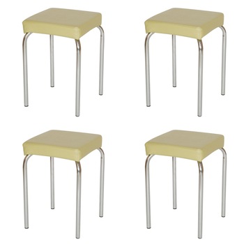 Set 4 scaune dining de tip taburet Tutti, cadru cromat, piele ecologica, verde oliv