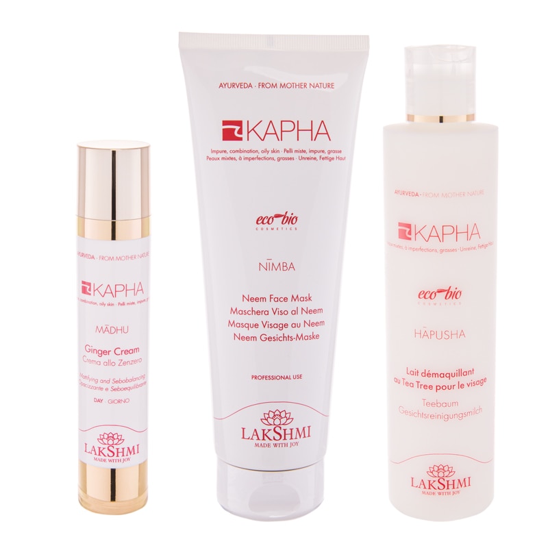 Set 3 produse pentru tenul gras, mixt si cu impuritati 500ml, crema cu ghimbir 500ml, lapte demachiant cu arbore de ceai 200ml si masca cu neem 250ml , Lakshmi, produse bio-organice