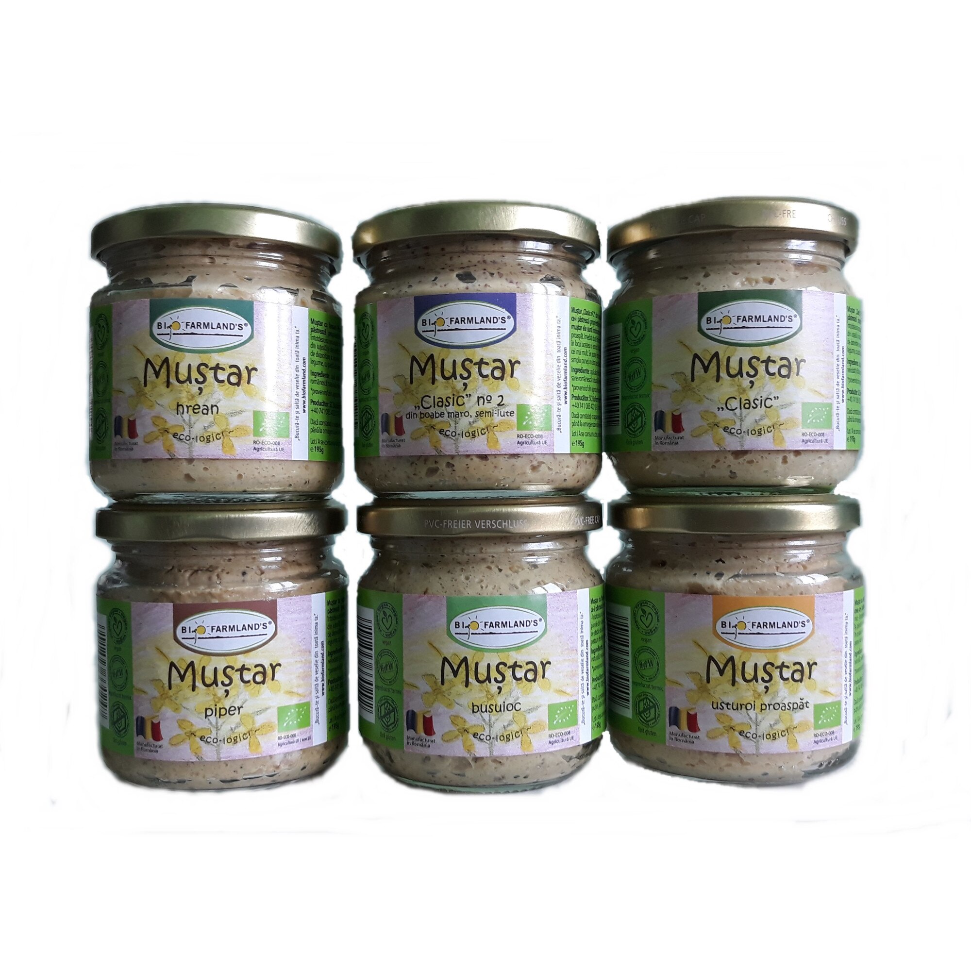 Set 6 bucati mustar, sortiment complet- Bio/ECO, RAW, VEGAN Biofarmland