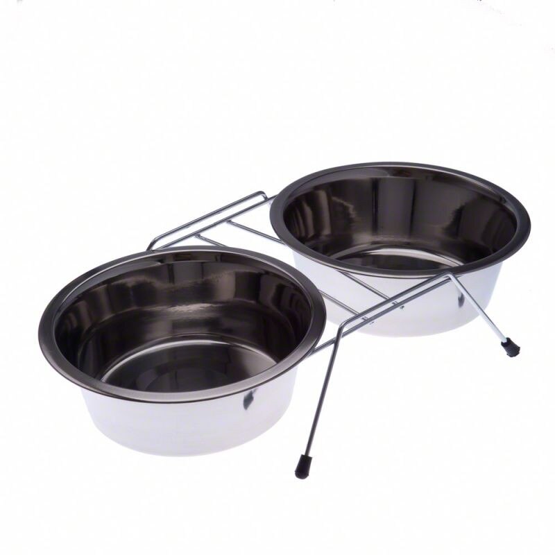 Set 2 castroane din inox pentru animale,2 x 4.5 Litri, suport metalic