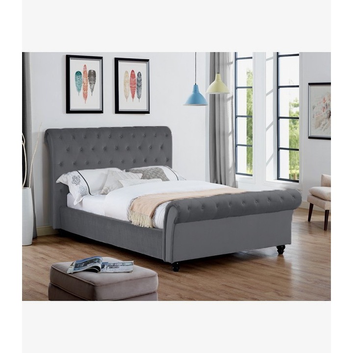 Pat Dormitor Tapitat Silver Nuanta Gri 160x200 Somiera Inclusa