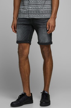 Jack&Jones, Bermude din denim, cu aspect decolorat, Negru Jack&Jones, Bermude din denim, cu aspect decolorat, Negru