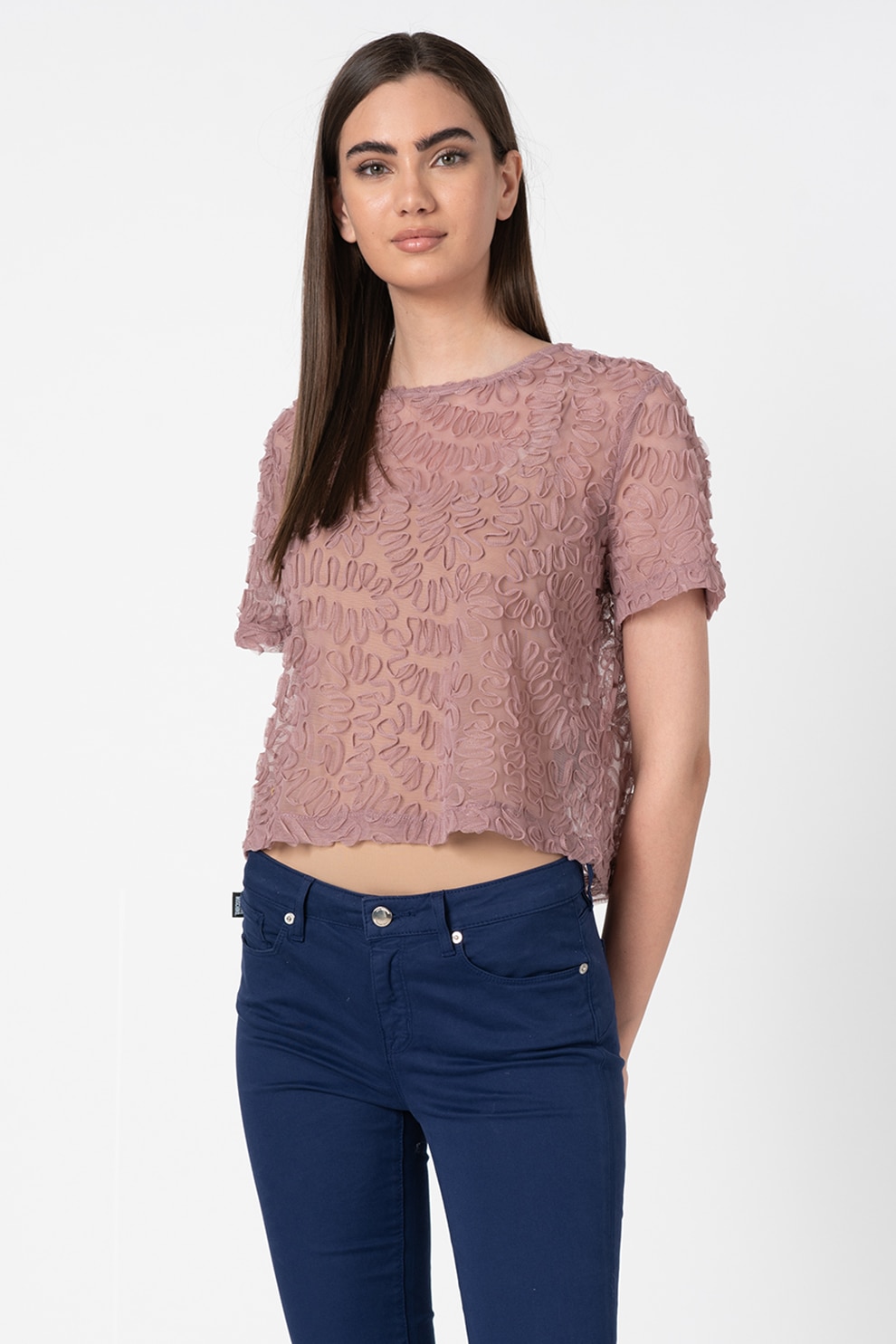 Vero Moda, Bluza transparenta cu aspect texturat Manila, Roz prafuit