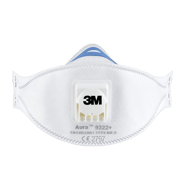 Комплект от 10 дихателни маски с клапан 3M™ Aura™ 9322+ FFP2