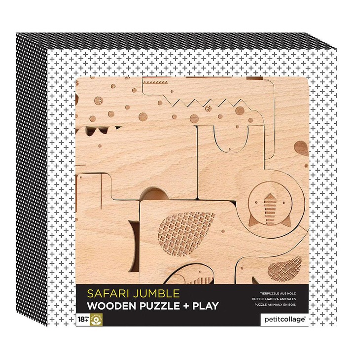 Petit Collage Puzzle - Szafari állatok, fából, 9 darab