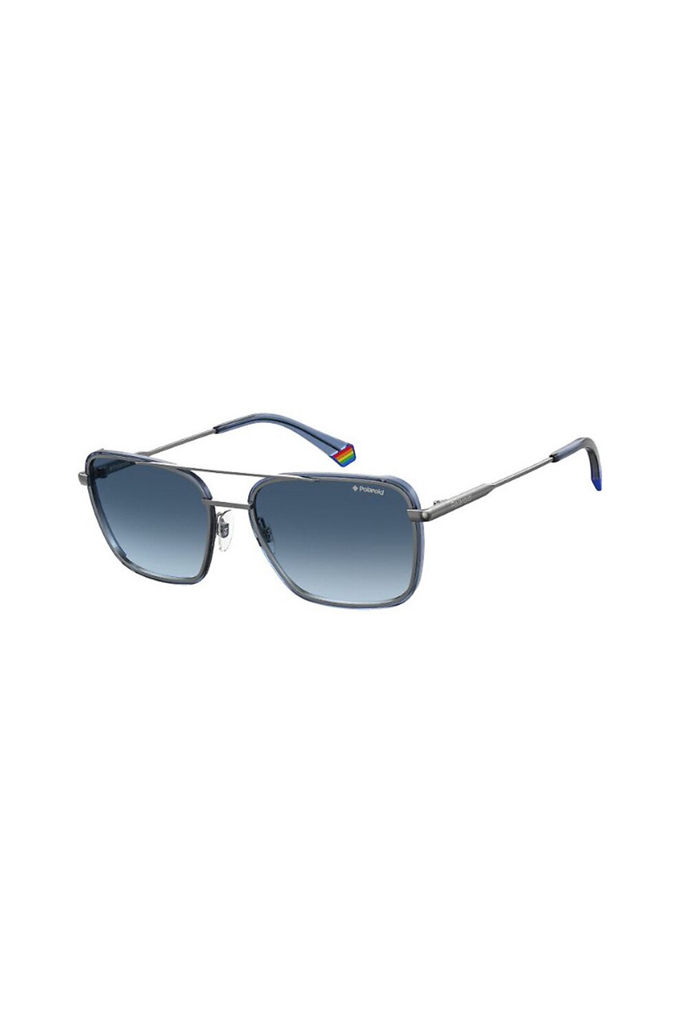 Polaroid, Ochelari de soare patrati aviator unisex, cu lentile polarizate, Argintiu/Albastru levanda, 56-18-140 Standard
