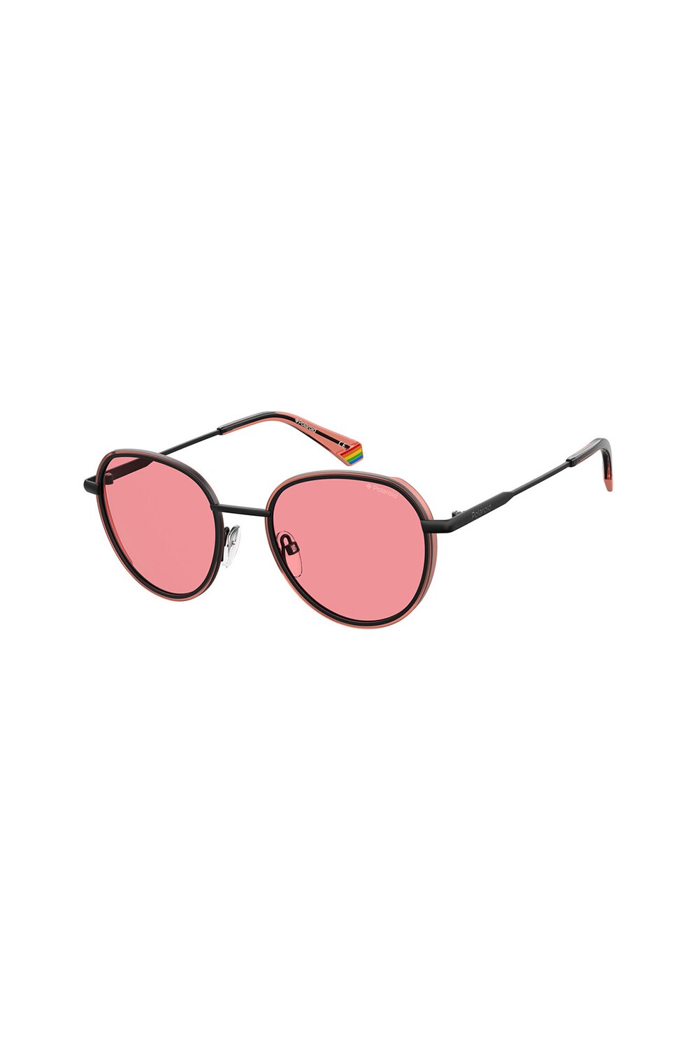 Polaroid, Ochelari de soare rotunzi, cu lentile polarizate, Negru/Roz, 51-20-140 Standard