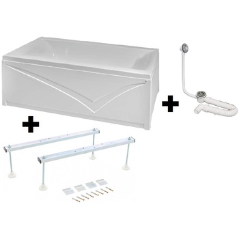 Pachet Complet Cada Acril 150x70 - Masca Frontala, Cadru Metalic, Sifon Evacuare si Cada de Baie Fibrocom Simplis 150x70 Pachet Complet Cada Acril 150x70 - Masca Frontala, Cadru Metalic, Sifon Evacuare si Cada de Baie Fibrocom Simplis 150x70