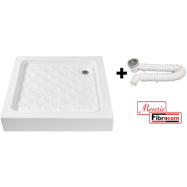 Pachet Complet Cadita de Dus Acril 90x90 - Picioare Sustinere, Sifon Evacuare si Cadita de Dus Fibrocom Mercur 90x90