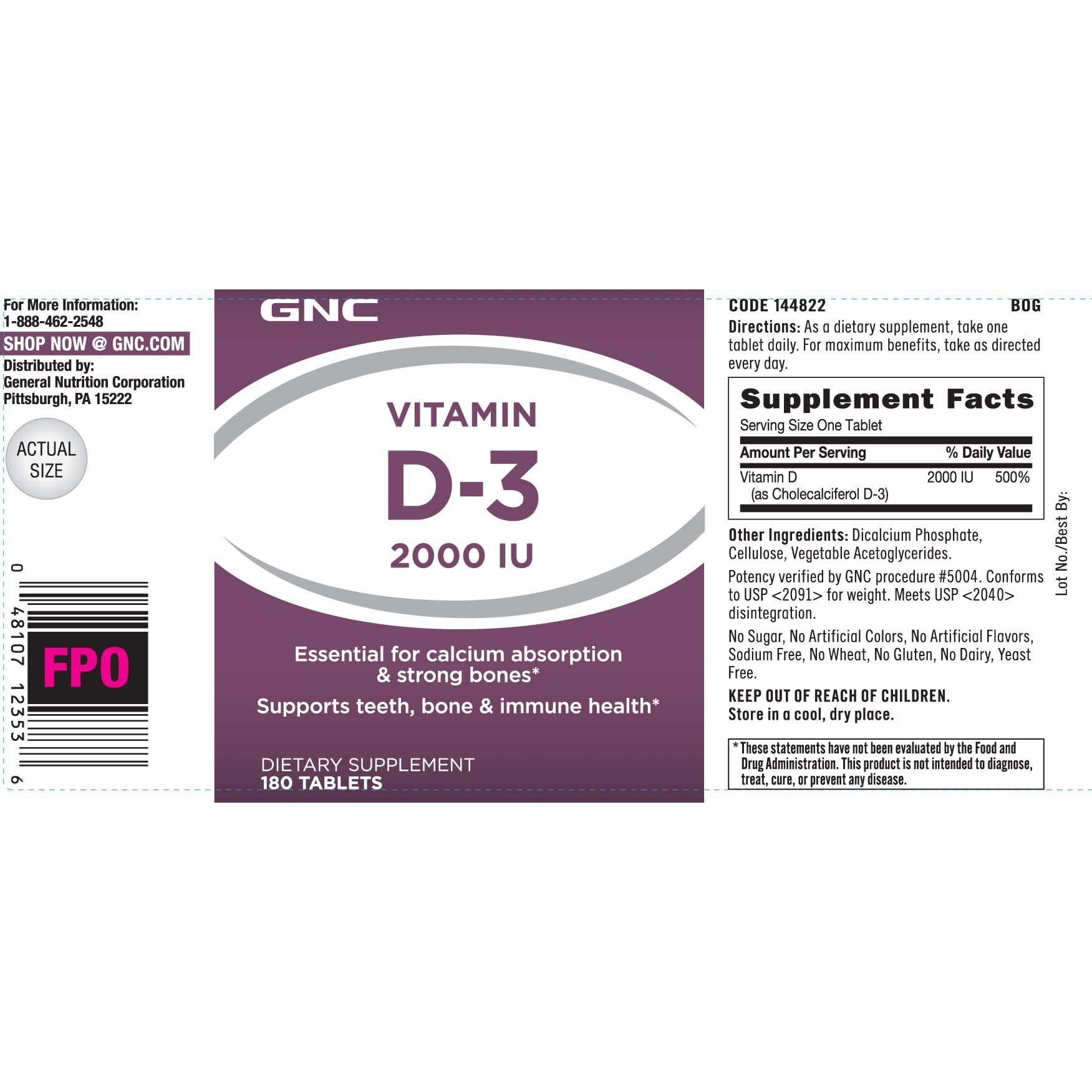 GNC Vitamina D3 2000 UI 180 Tablete eMAG.ro