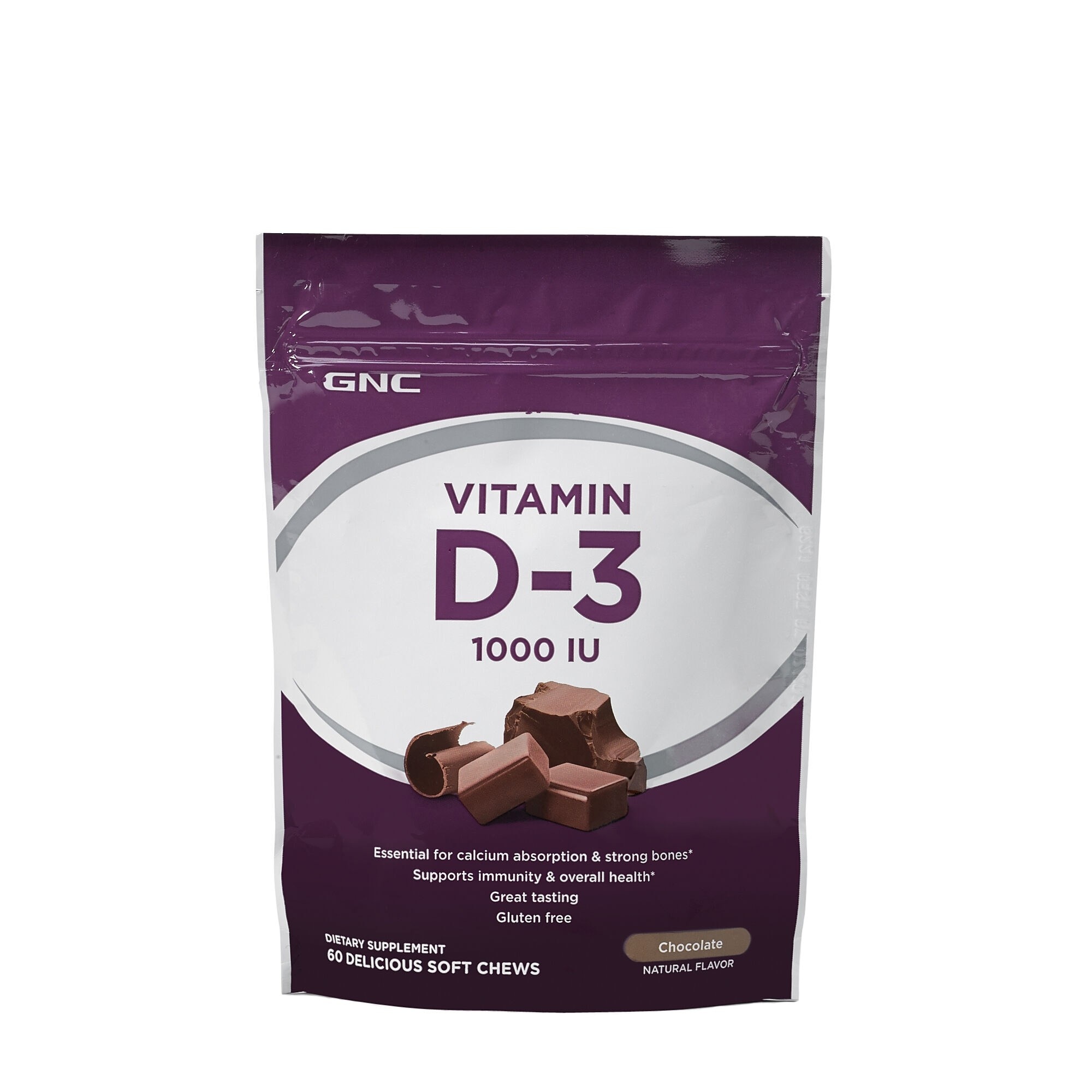 GNC Vitamina D3 1000 IU Caramele cu gust natural de ciocolata 60