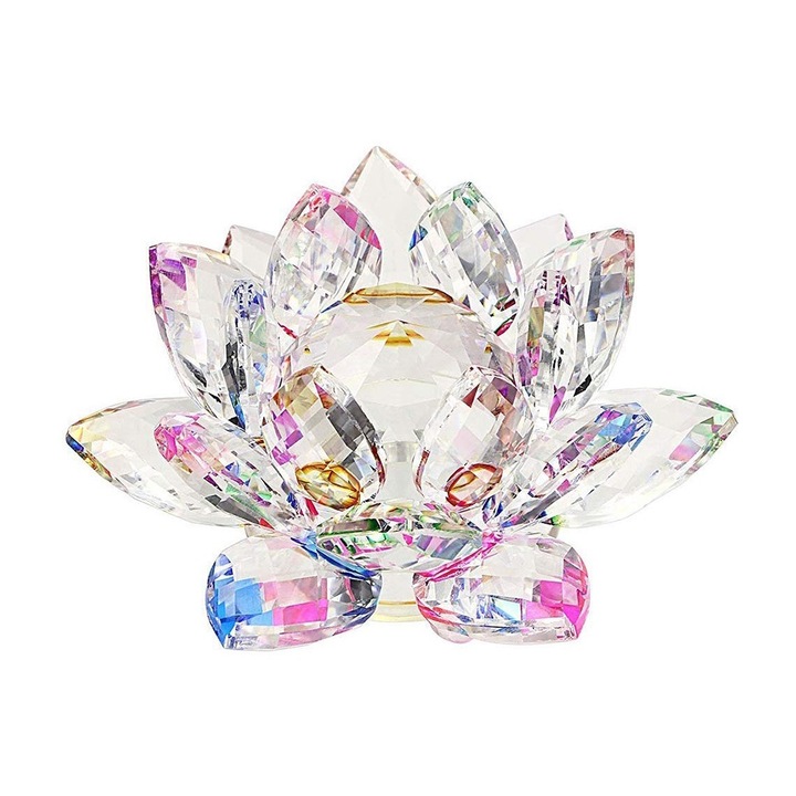 Floare de lotus multicolora din cristal remediu Feng Shui, 80 mm lungime