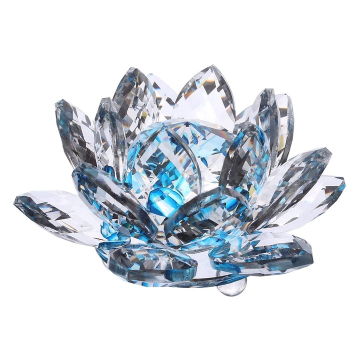 Floare de lotus albastra din cristal remediu Feng Shui, 80 mm lungime