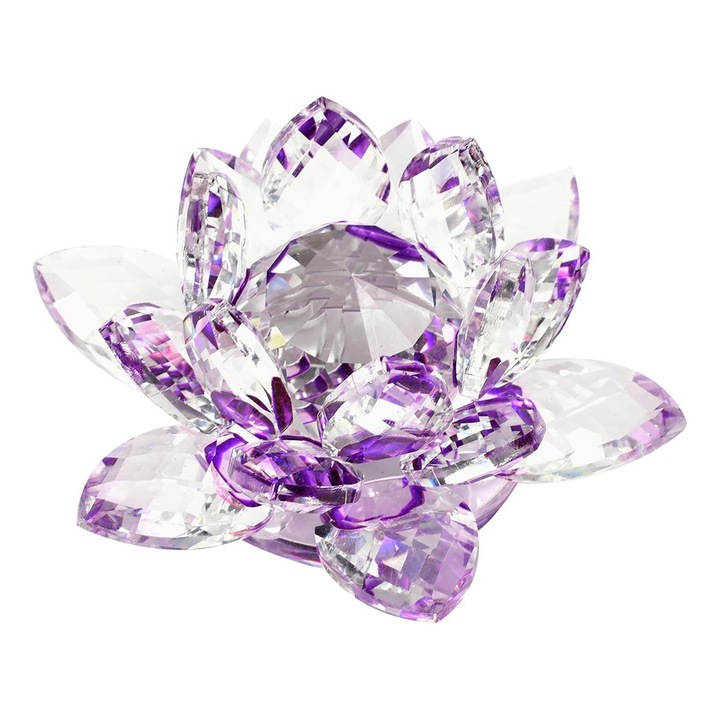 Floare de lotus mov din cristal remediu Feng Shui, 80 mm lungime