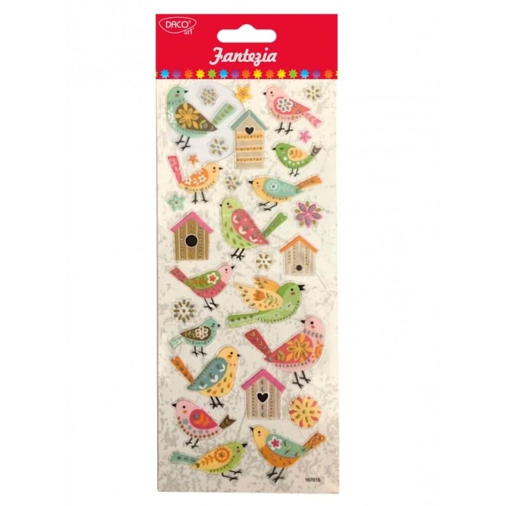 Abtibilduri DACO, Fantezie Pasari, 30 Buc/Set, Multicolor, Abtibild, Autocolante Copii, Stickere Decorative