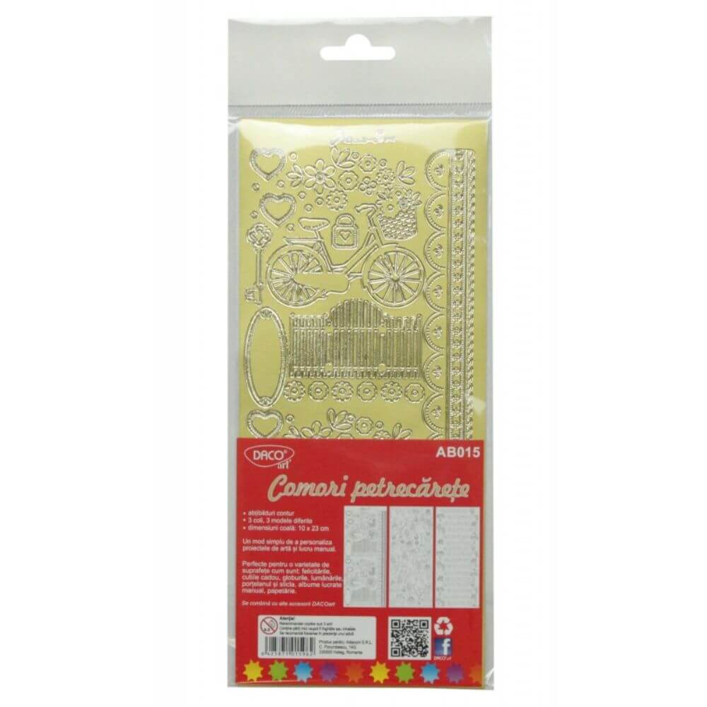 Abtibilduri DACO, Comori Petrecarete, 3 Folii, 10x23 cm, Culoare Aurie