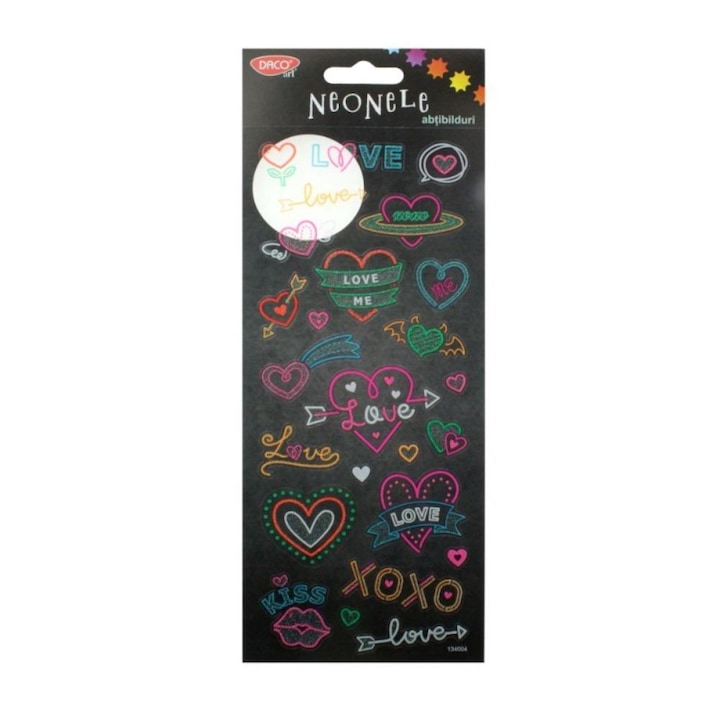 Abtibilduri DACO Neonele, Model Love, 1 Folie, Multicolor, Abtibild, Autocolante Copii, Stickere Decorative